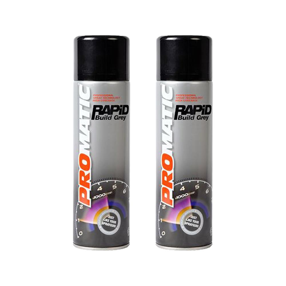 2X Promatic Rapid Build Grey Primer Spray 500ml Spray Paint