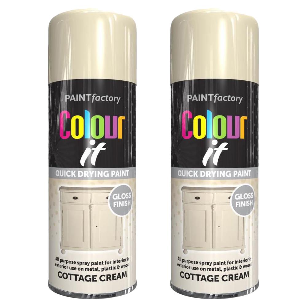 2X Paint Factory Cottage Cream Gloss Spray Paint 400ml Spray Paint