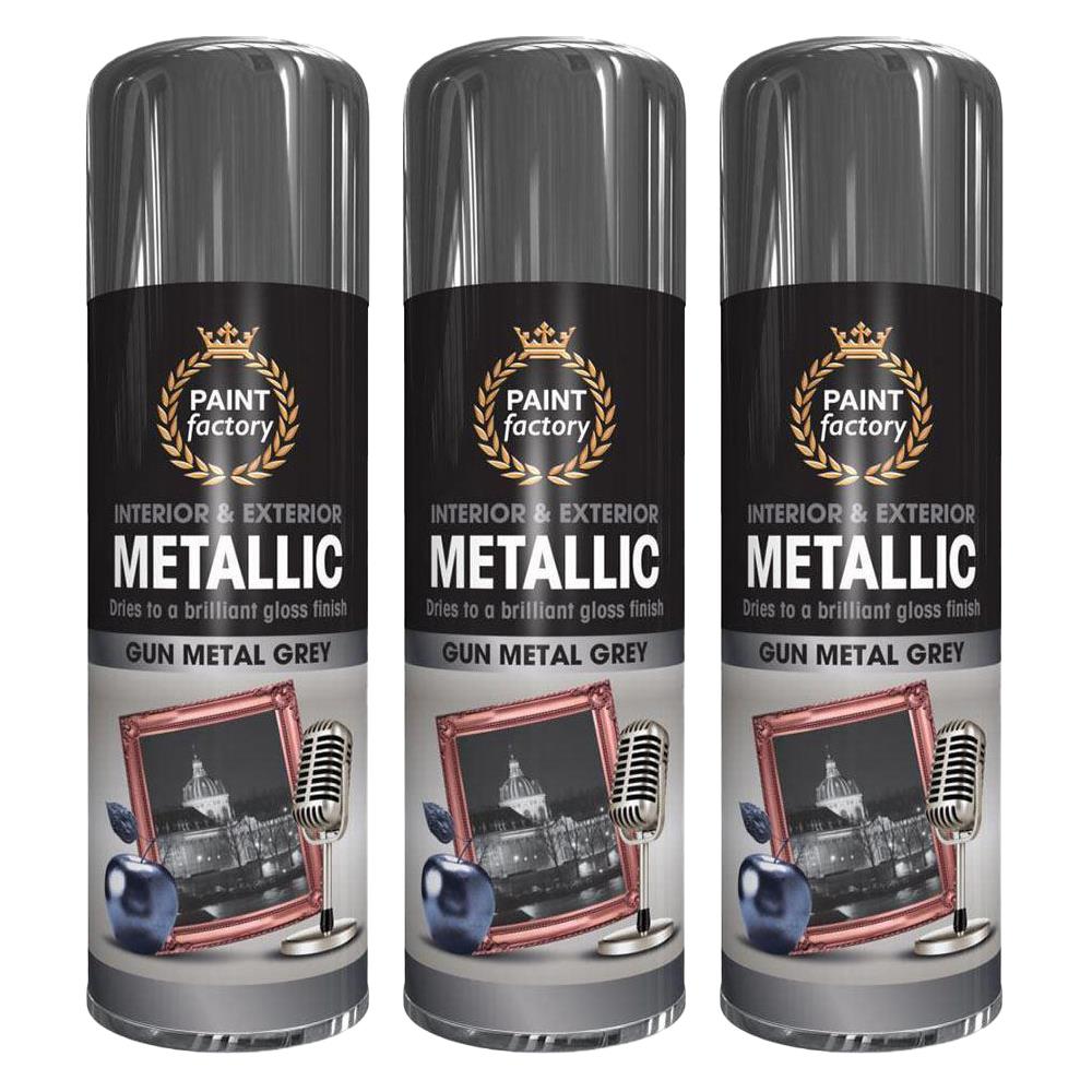 3X Paint Factory Paintgun Grey Metallic Spray Paint 400ml Spray Paint