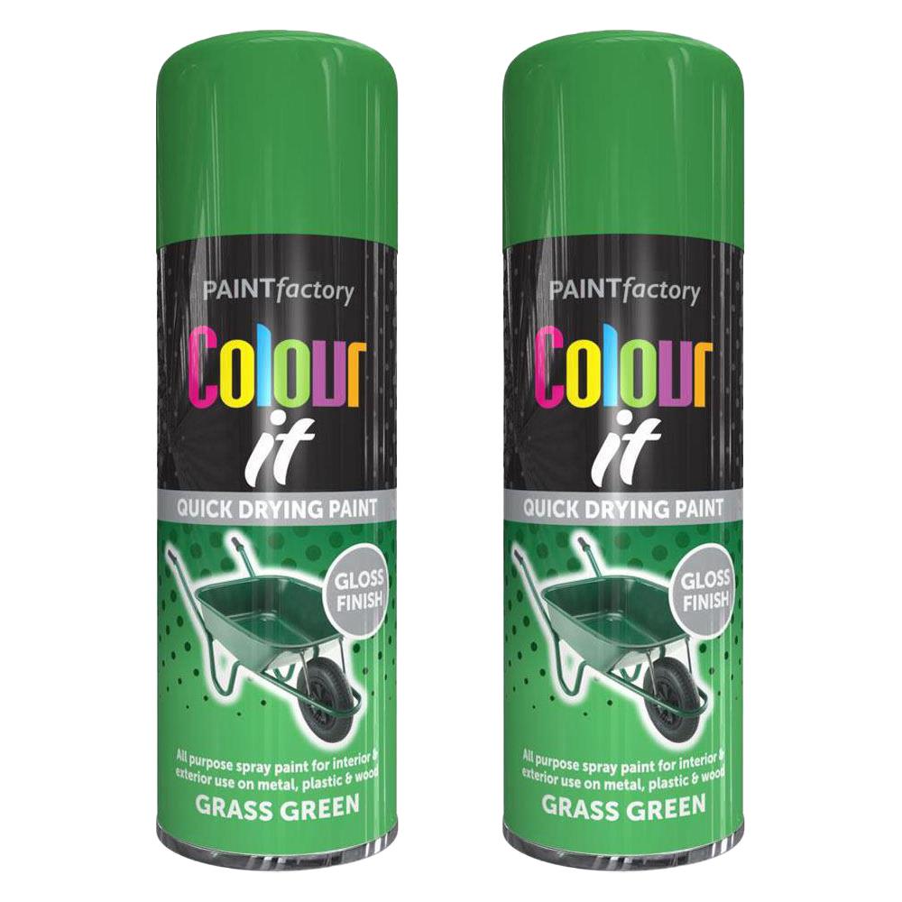 2X Paint Factory Grass Green Gloss Spray Paint 400ml. Spray Paint
