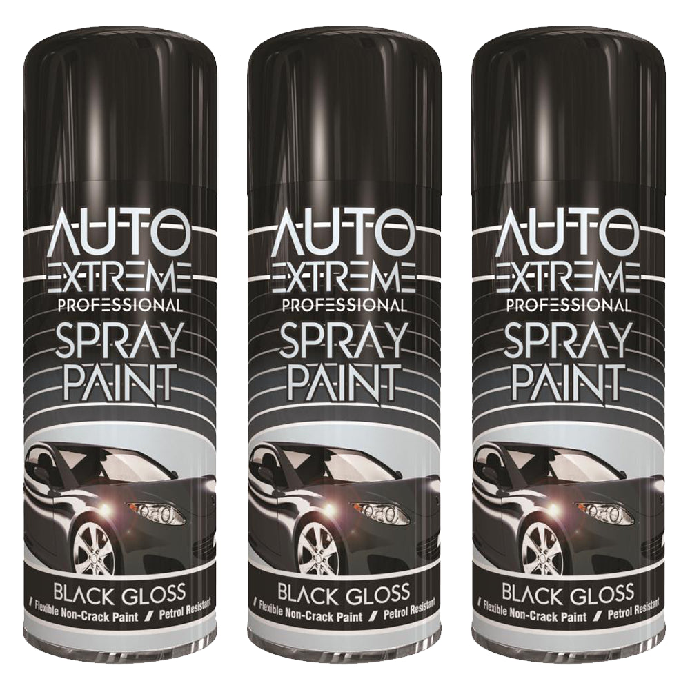 3X Auto Extreme Black Gloss Spray Paint 400ml Spray Paint