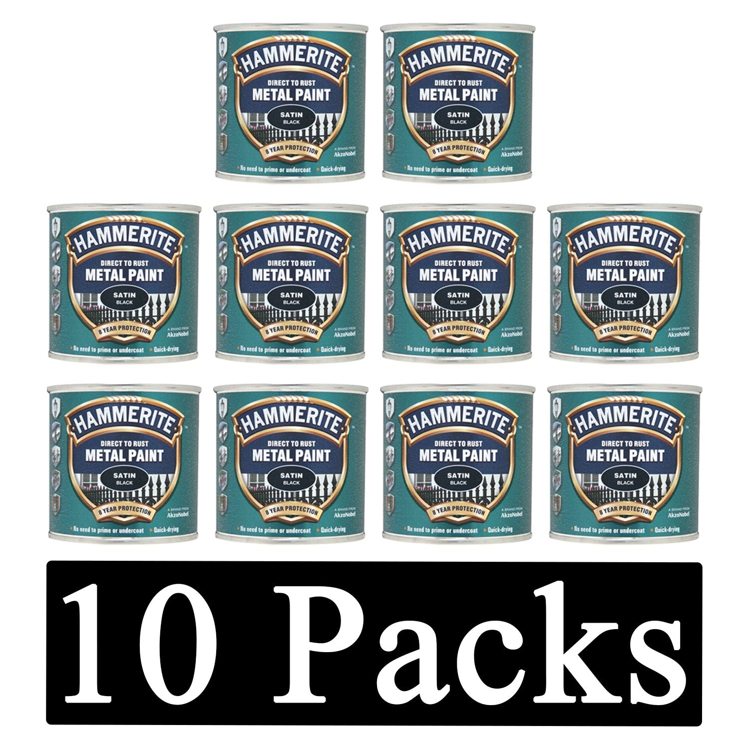 10X Hammerite Satin Black Paint 250ml Tin Paint