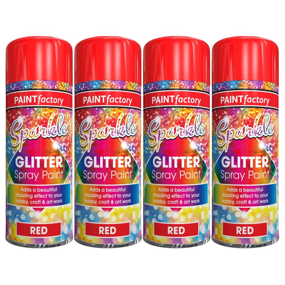 4X Paint Factory Red Glitter Spray Paint 200ml Spray Paint