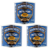 3X Hammerite Smooth Yellow Paint 250ml Tin Paint