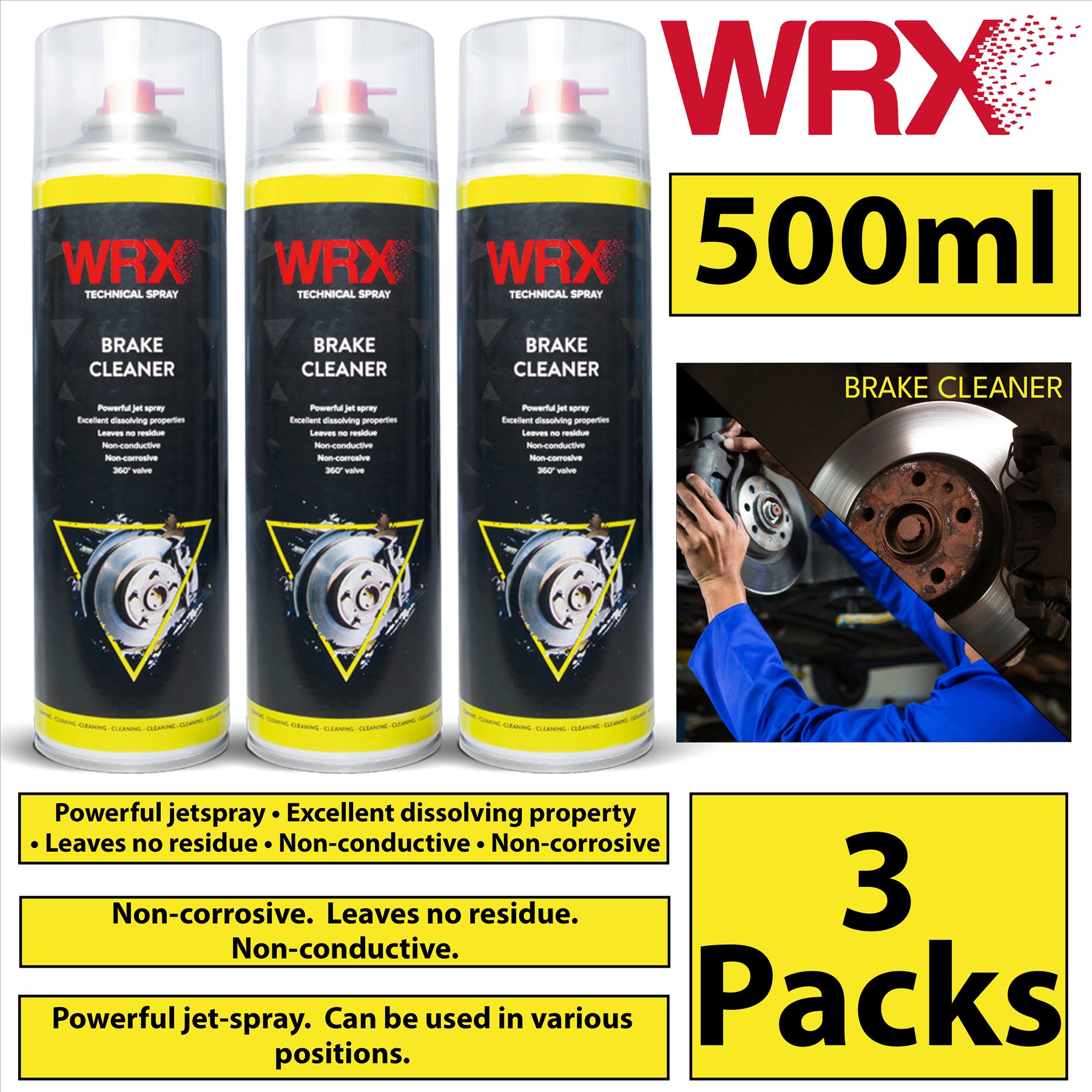 3X WRX Brake Cleaner Spray 500ml Technical Spray