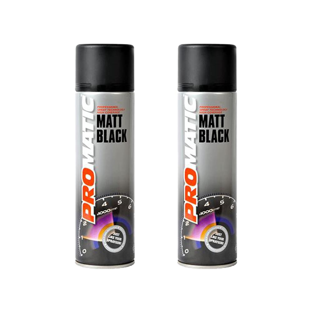 2X Promatic Matt Black Spray Paint 500ml Spray Paint