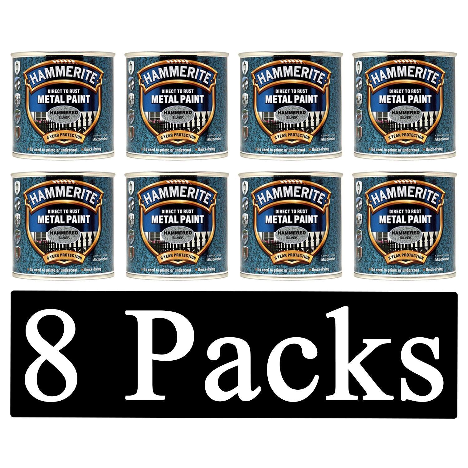 8X Hammerite Hammered Silver Paint 250ml Tin Paint