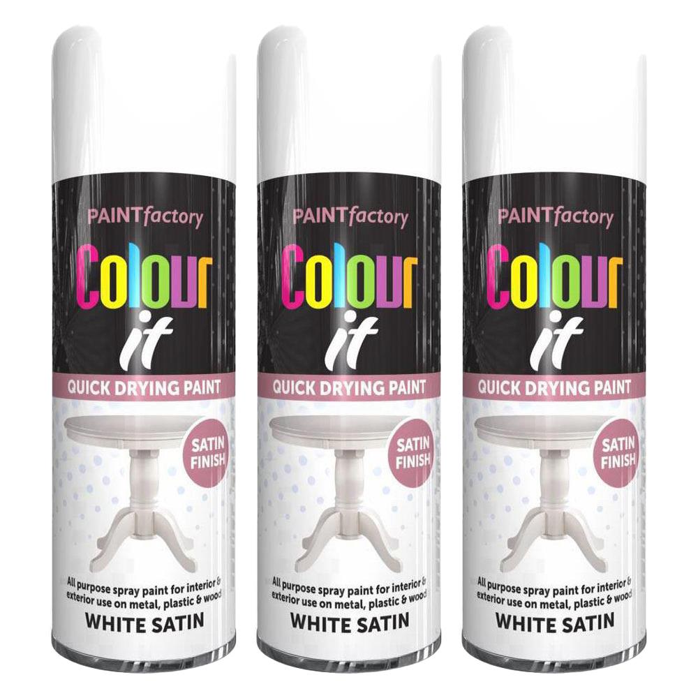 3X Paint Factory White Satin Spray Paint 400ml Spray Paint