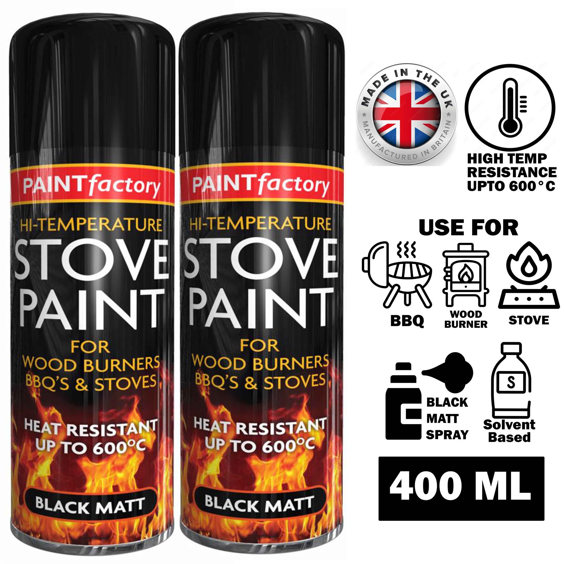 2X High Temp Black Stove Spray Paint 400ml Spray Paint