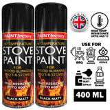 2X High Temp Black Stove Spray Paint 400ml Spray Paint
