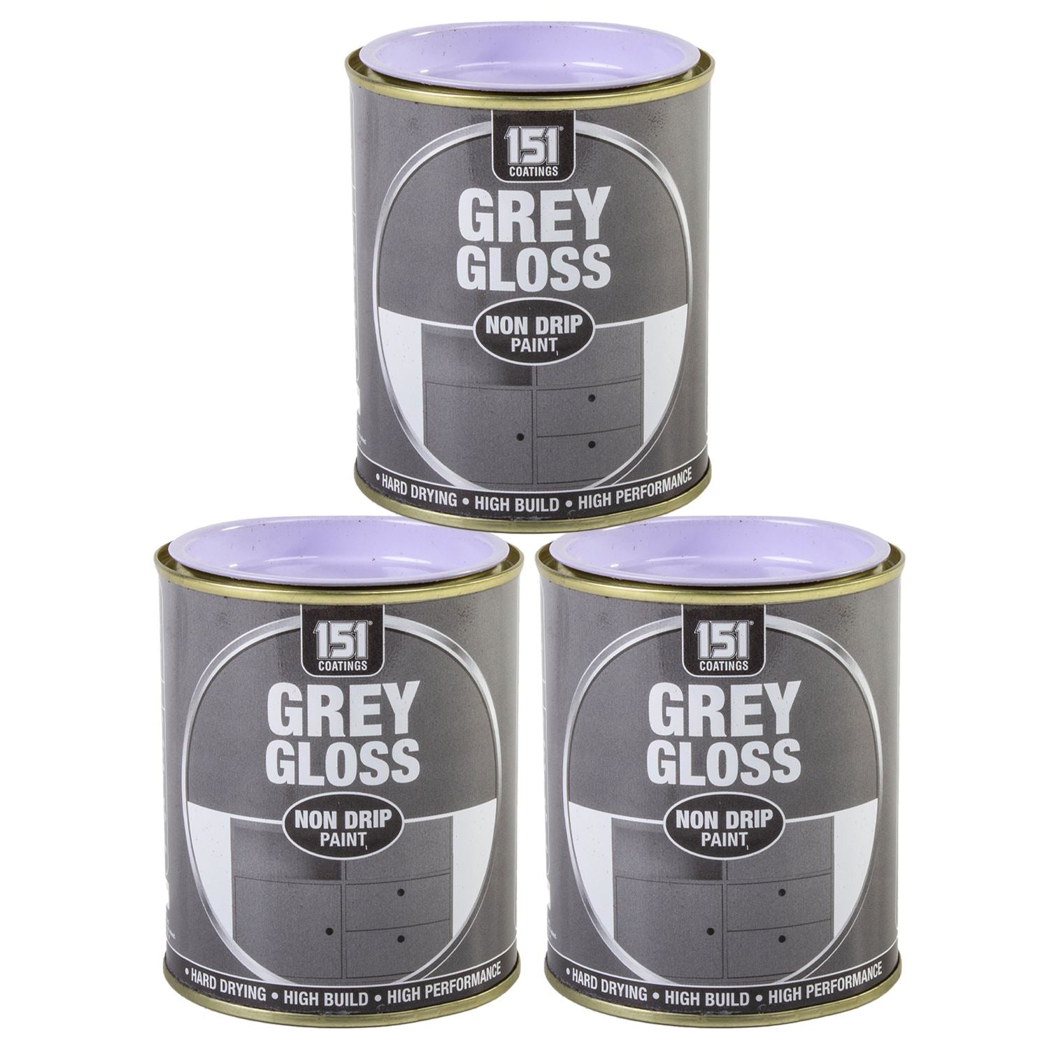 3X Grey Gloss Non-Drip Paint 300ml Tin Paint