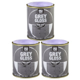 3X Grey Gloss Non-Drip Paint 300ml Tin Paint