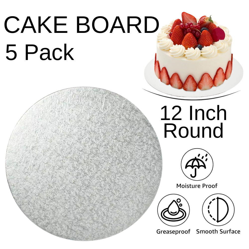 5 Boards - 12" Round Silver Double Thick Cards Cake Board