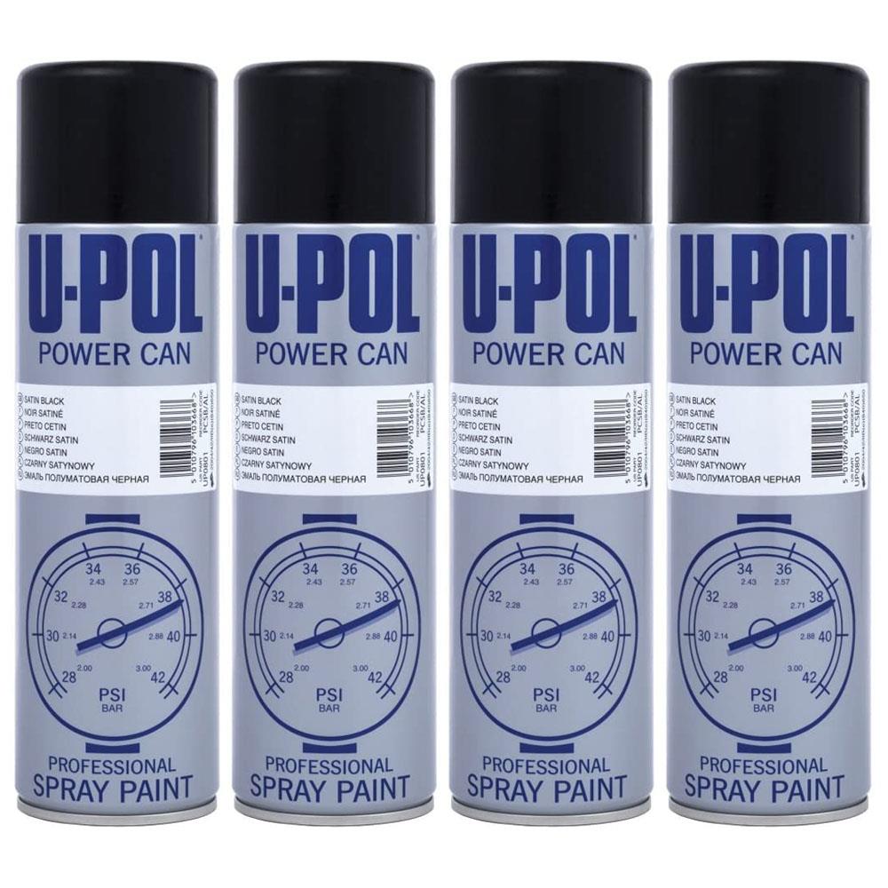 4X Upol Power Can Topcoat Satin Black Aerosol Spray 500ml Spray Paint