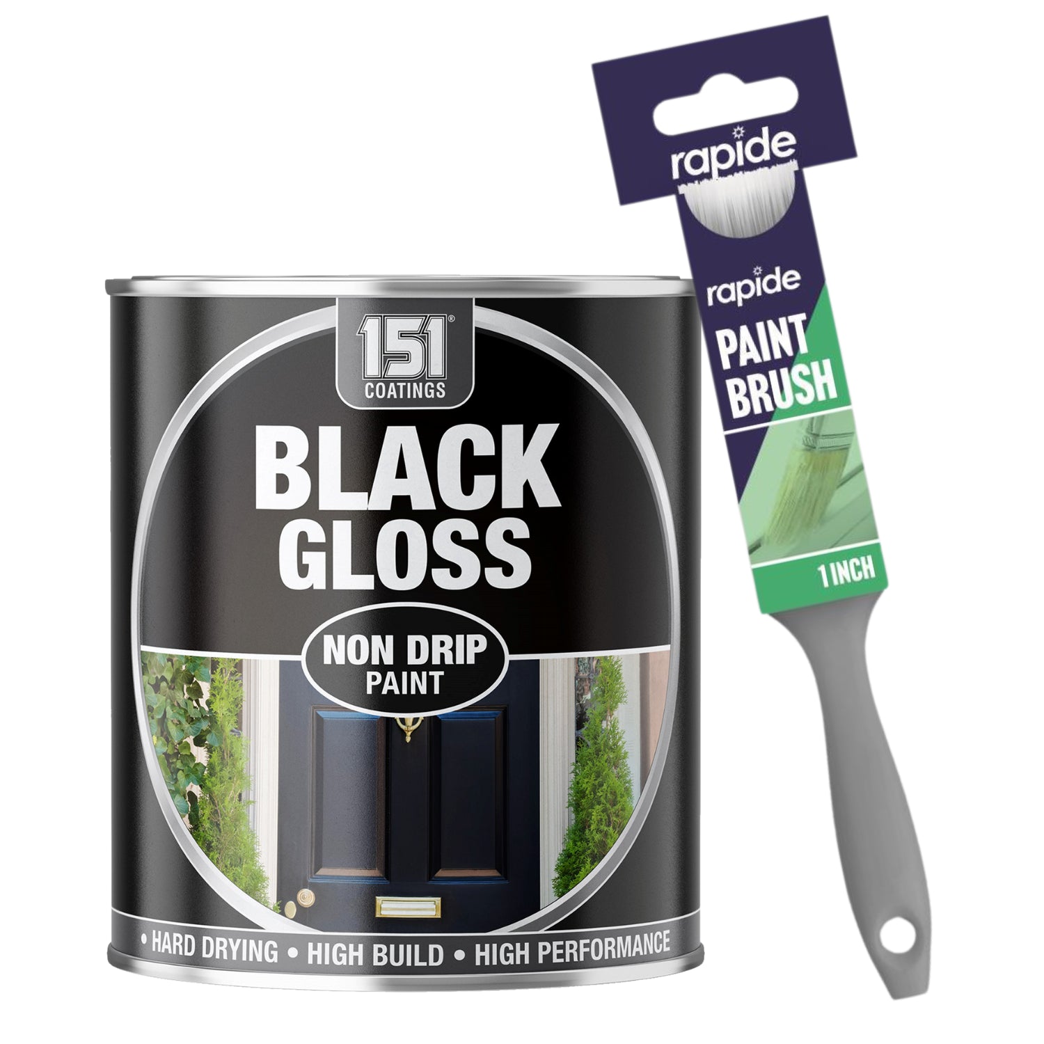 Black Gloss Non-Drip Paint 300ml With 1" Paint Brush Tin Paint