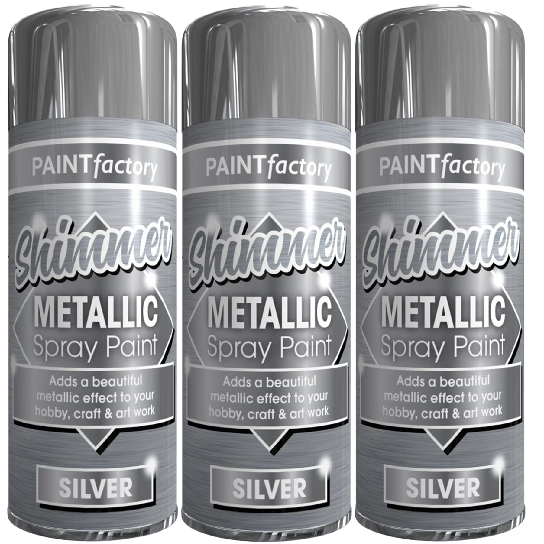 3X Paint Factory Metallic Silver Spray Paint 200ml Spray Paint