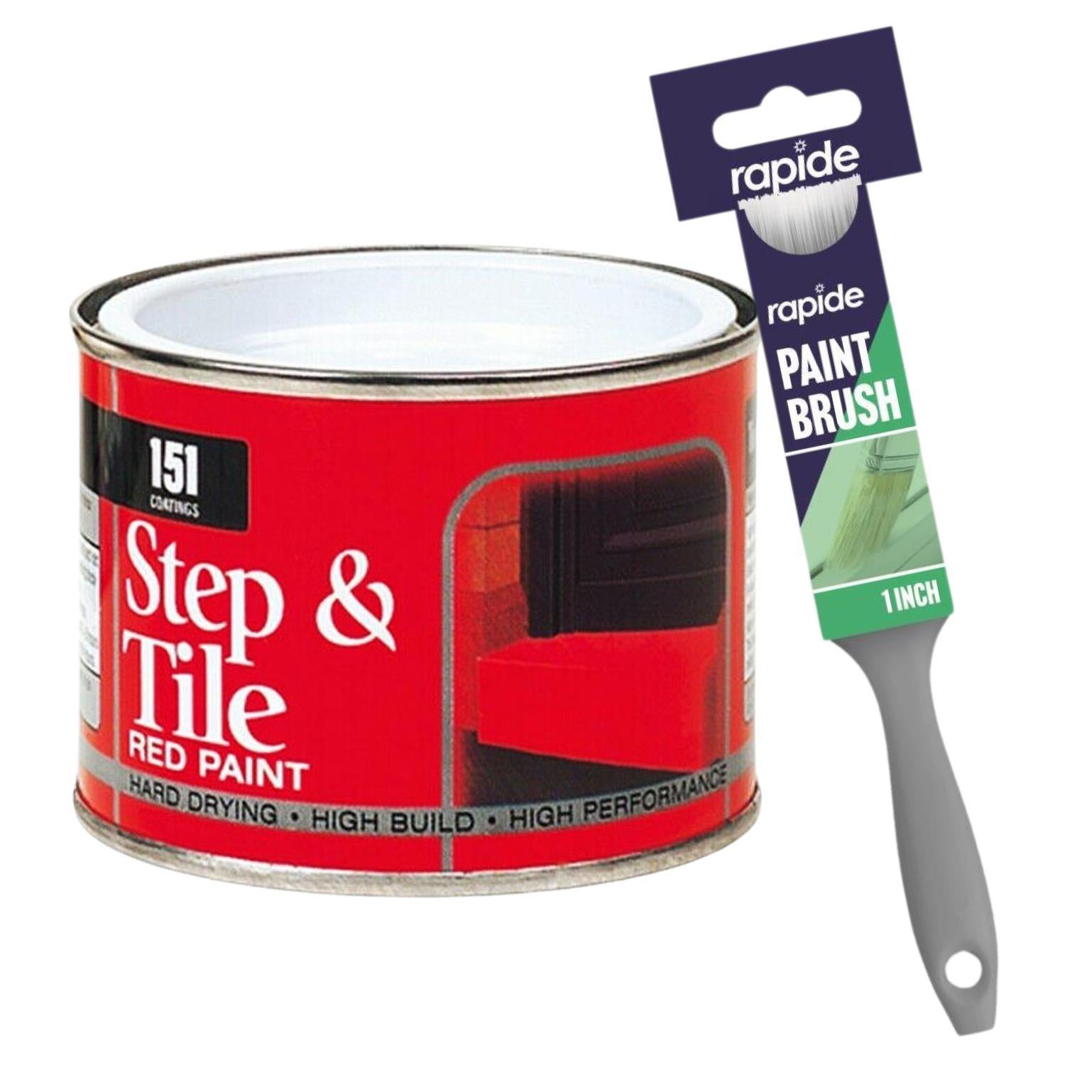 Step & Tile Red Paint Tin 180ml With 1" Paint Brush Tin Paint