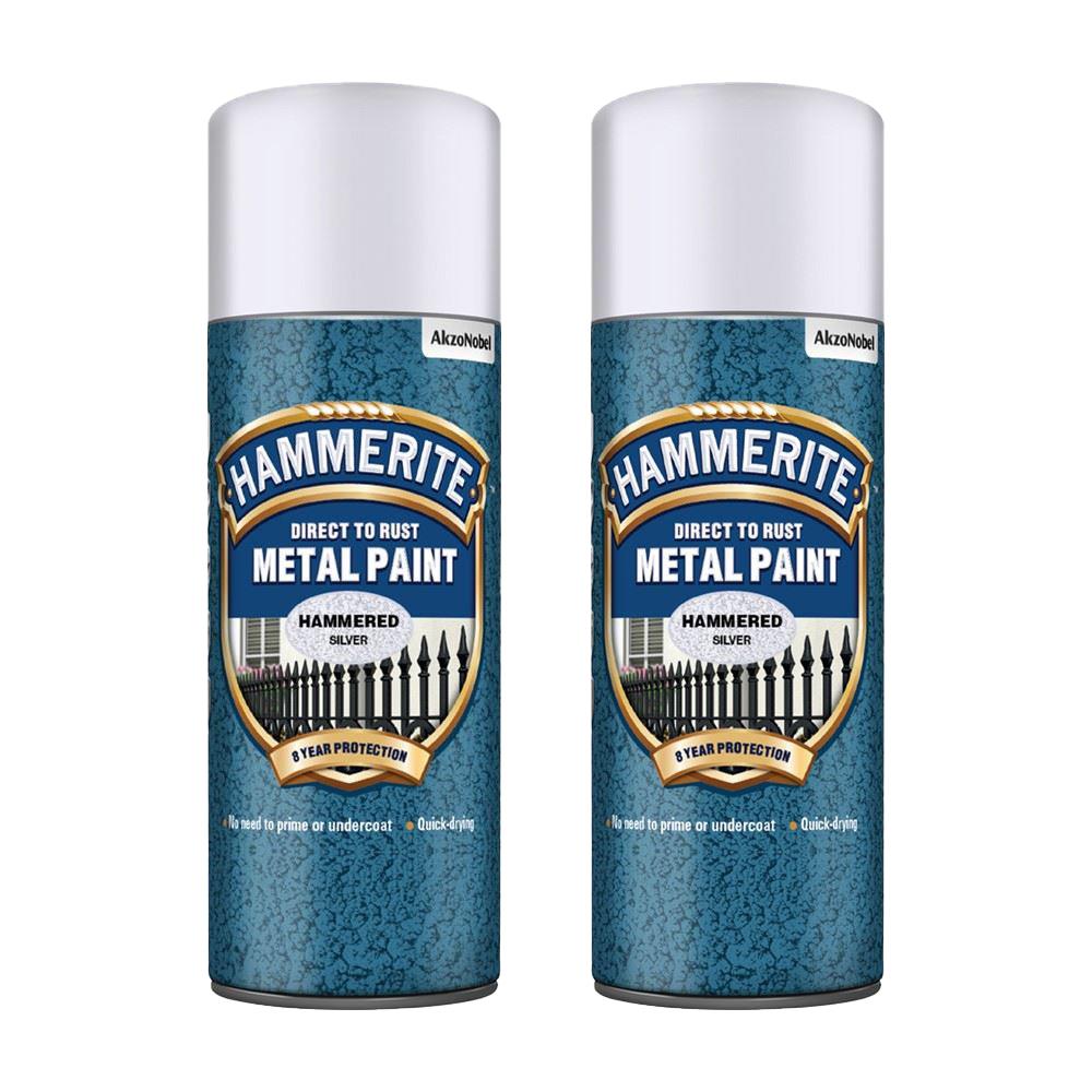 2X Hammerite Hammered Silver Spray Paint 400ml Spray Paint