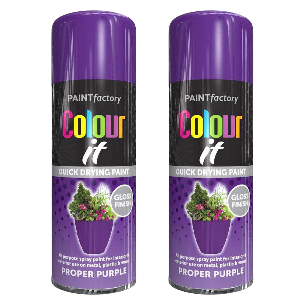 2X Paint Factory Proper Purple Gloss Spray Paint 250ml Spray Paint