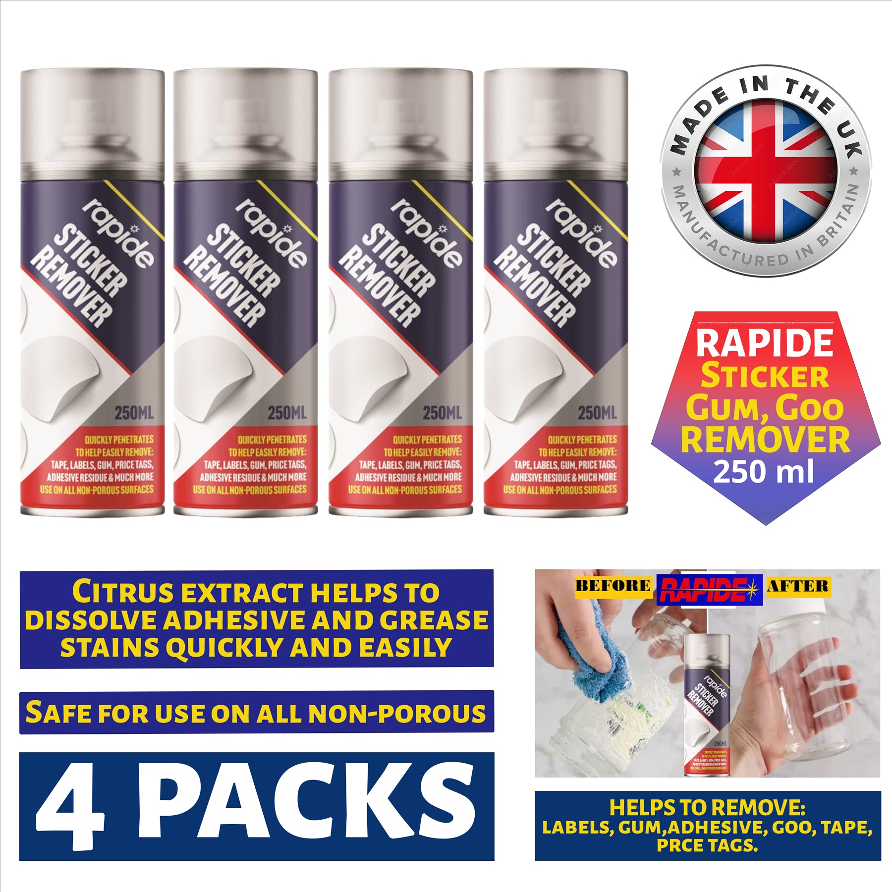 4X Rapide Sticker Remover Spray 250ml Spray Paint