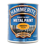 Hammerite Smooth Yellow Paint 750ml With 1" Paint Brush