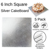 5 Boards - 6" Square Silver Double Thick Cards Cake Board