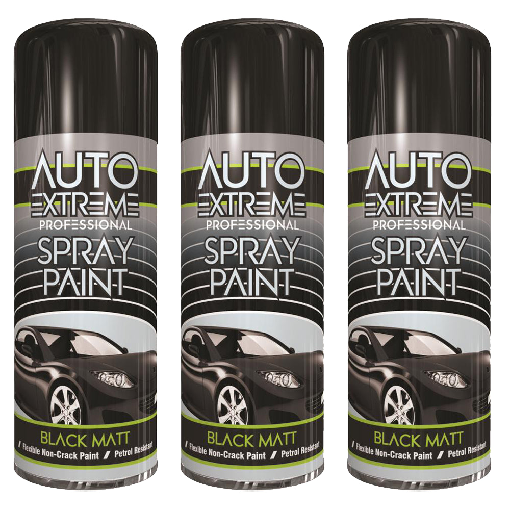 3X Auto Extreme Black Matt Spray Paint 400ml Spray Paint