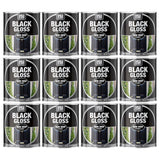 12X Black Gloss Non-Drip Paint 300ml Tin Paint
