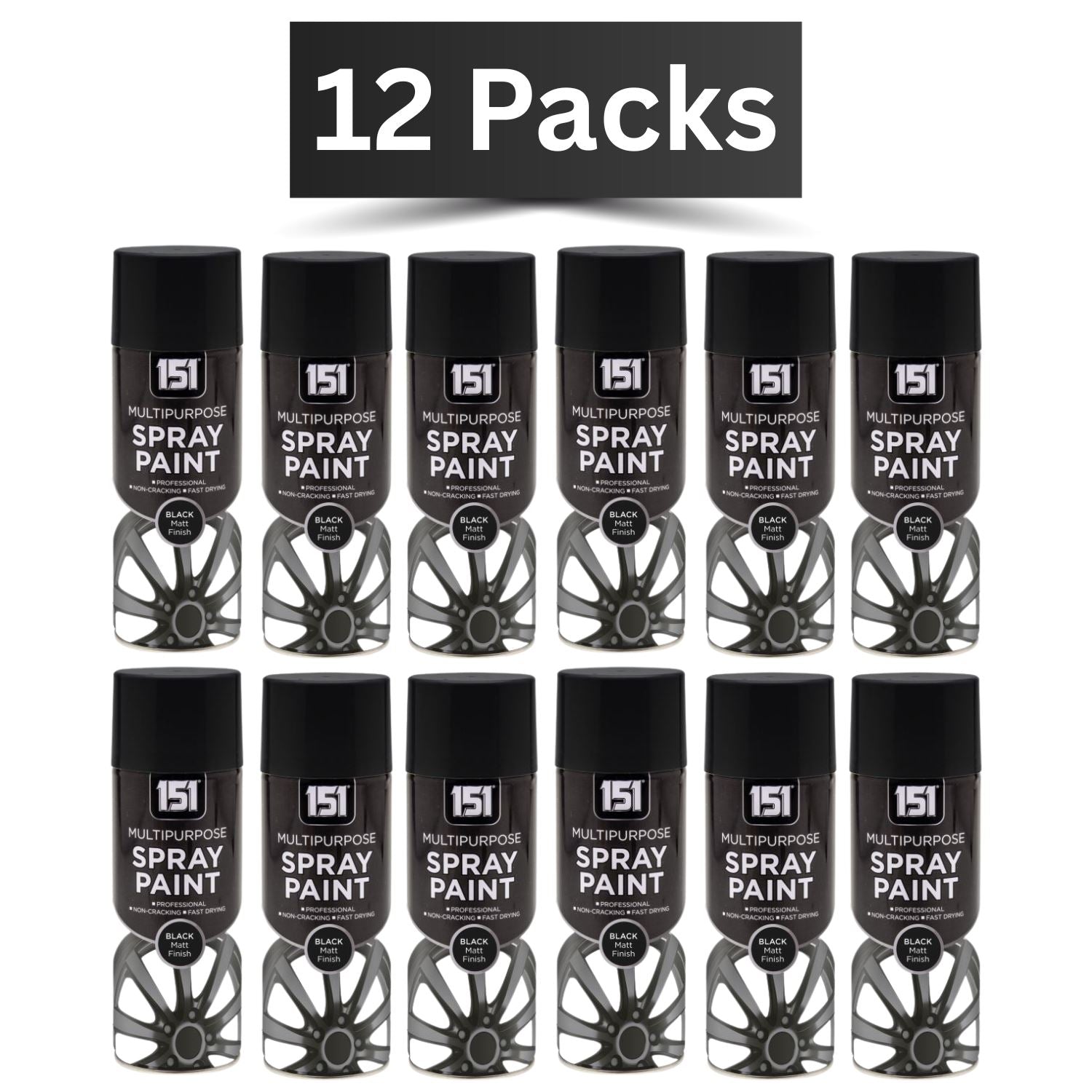 12 Pack of 151 Black Matt Spray Paint 400ml for versatile crafting and DIY projects