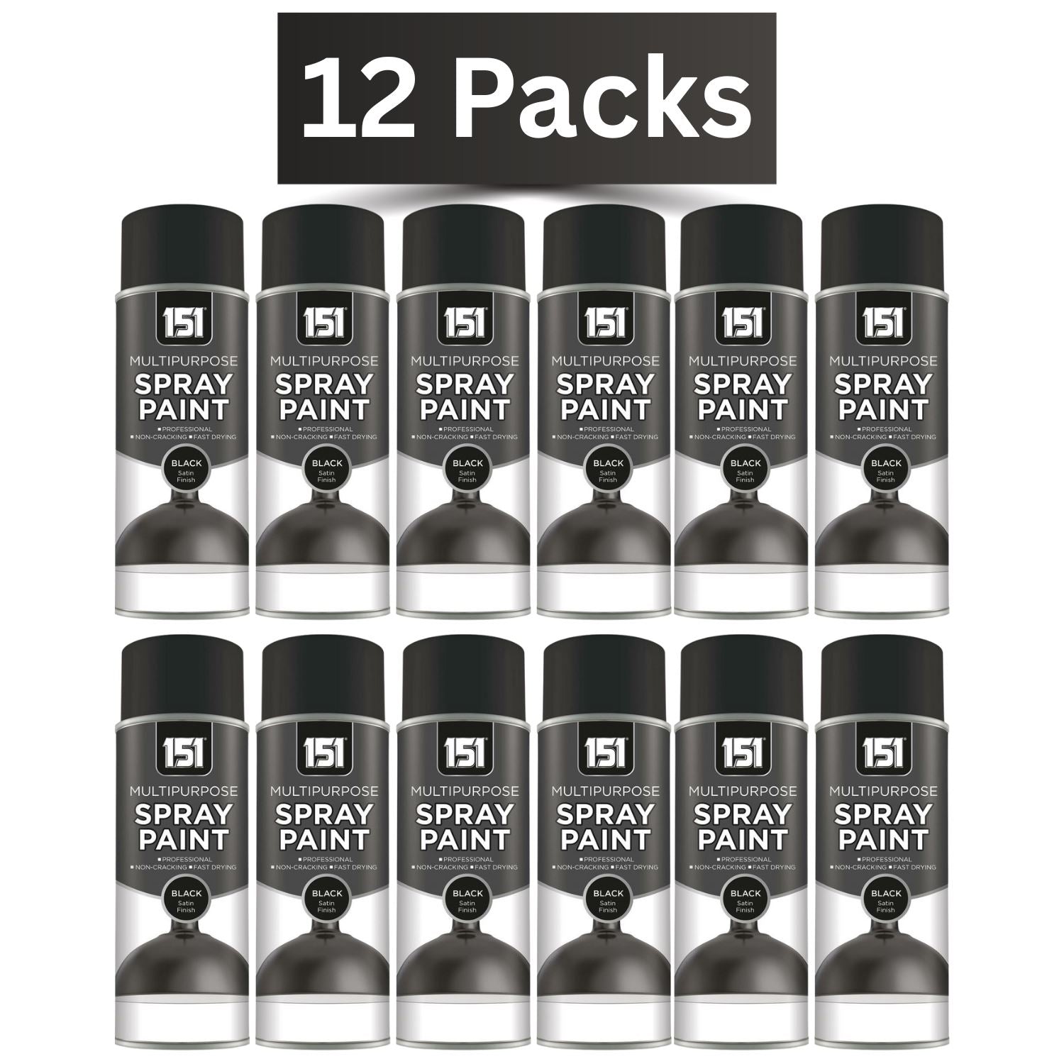 151 Black Satin Spray Paint Multipack with 12 cans for versatile DIY projects