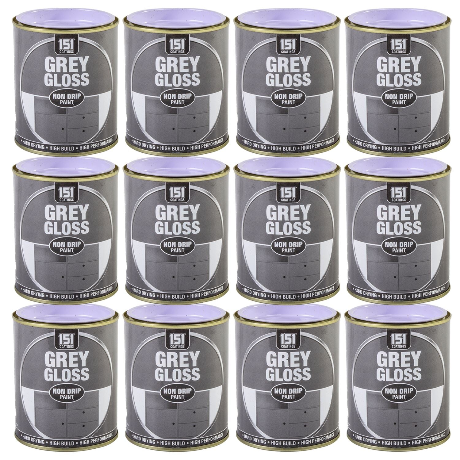12X Grey Gloss Non-Drip Paint 300ml Tin Paint
