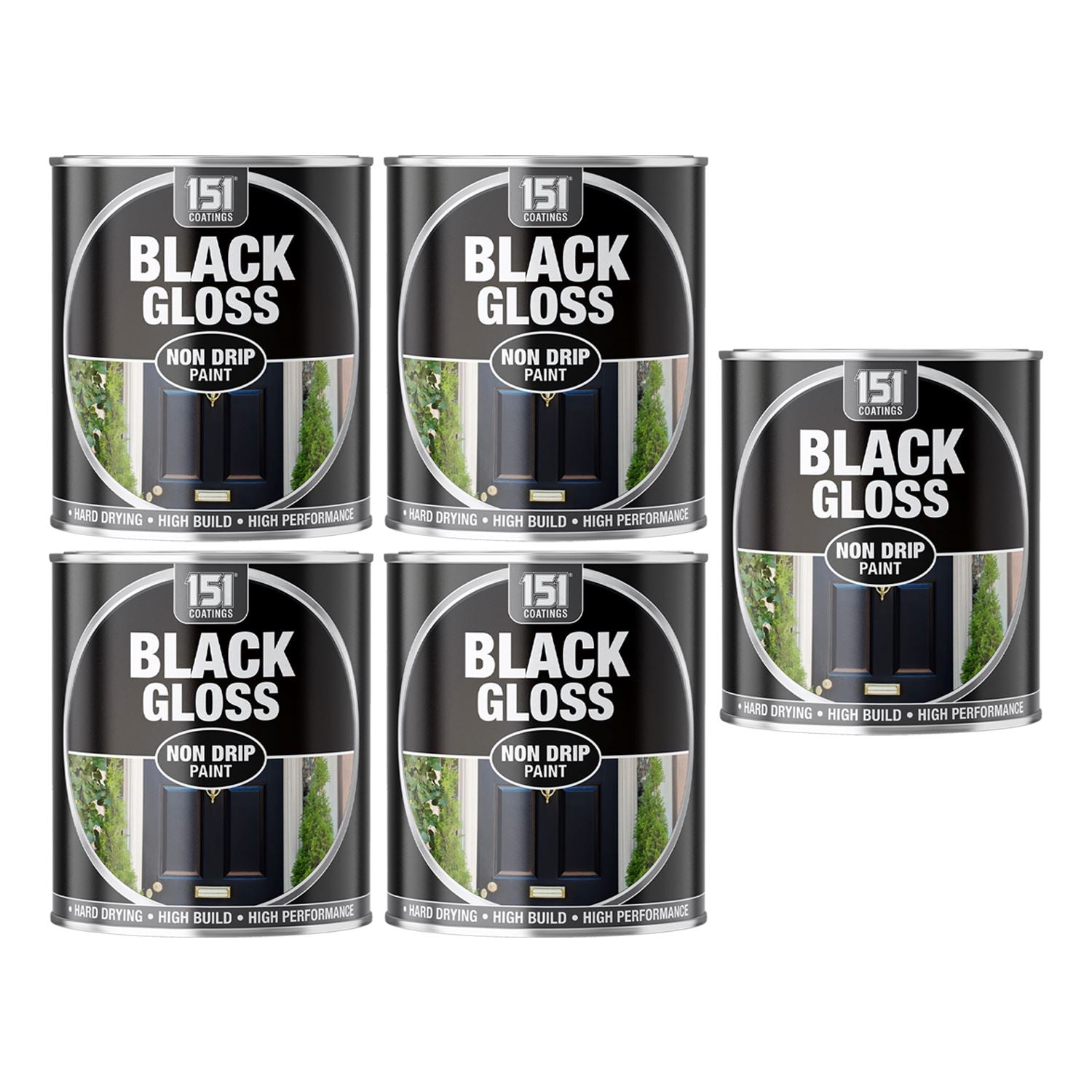 5X Black Gloss Non-Drip Paint 300ml Tin Paint
