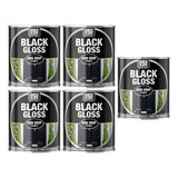 5X Black Gloss Non-Drip Paint 300ml Tin Paint