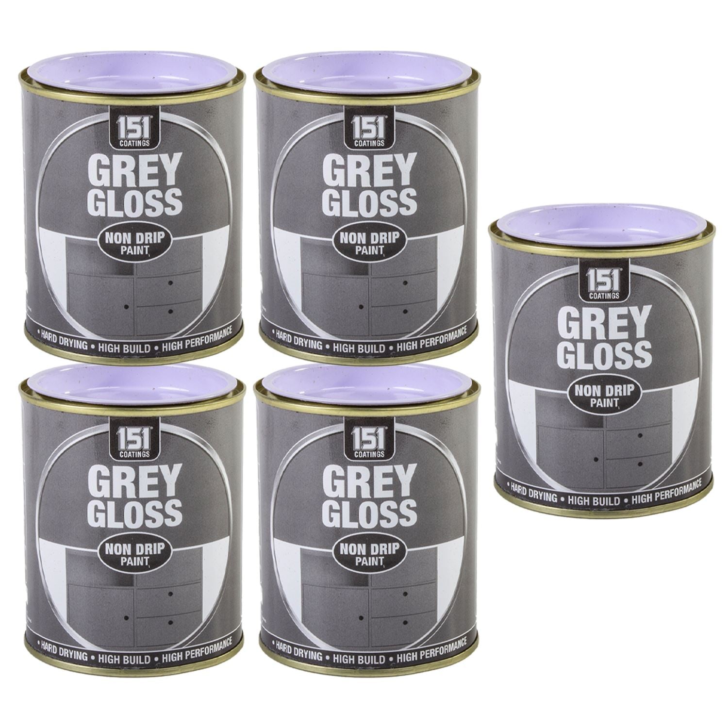 5X Grey Gloss Non-Drip Paint 300ml Tin Paint