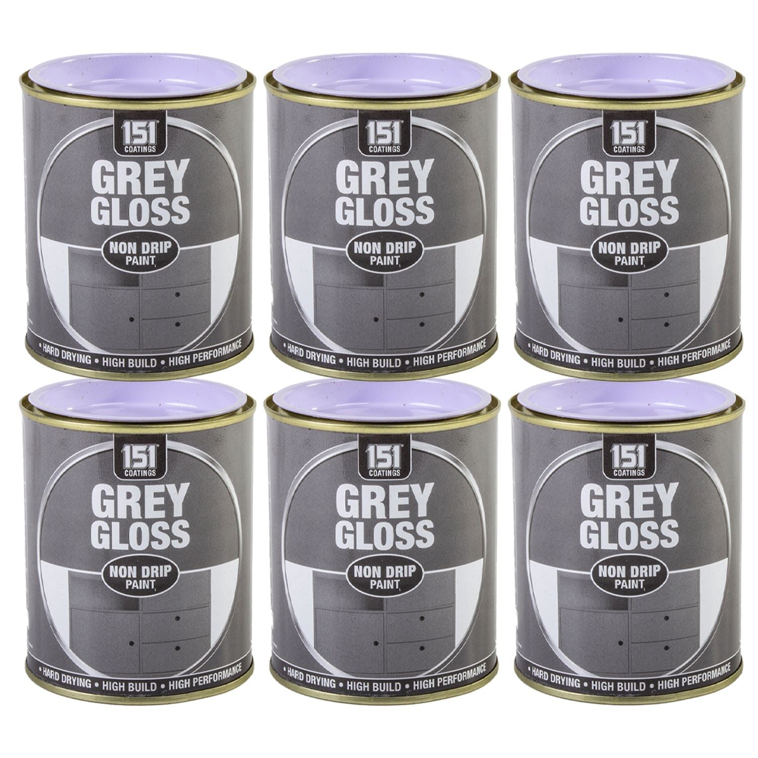 6X Grey Gloss Non-Drip Paint 300ml Tin Paint