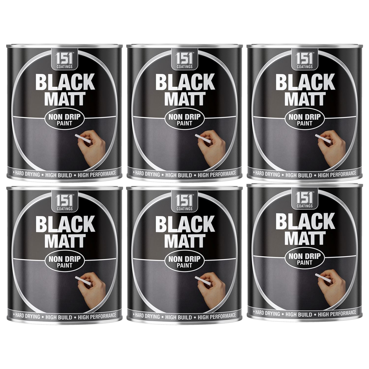6X Matt Black Non-Drip Paint 300ml Tin Paint