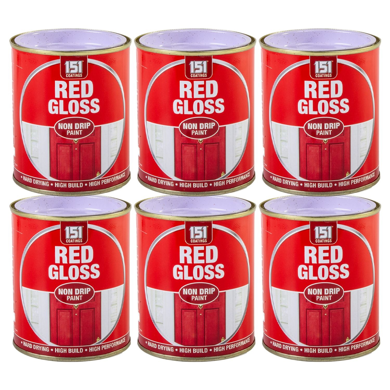 6X Red Gloss Non-Drip Paint 300ml Tin Paint
