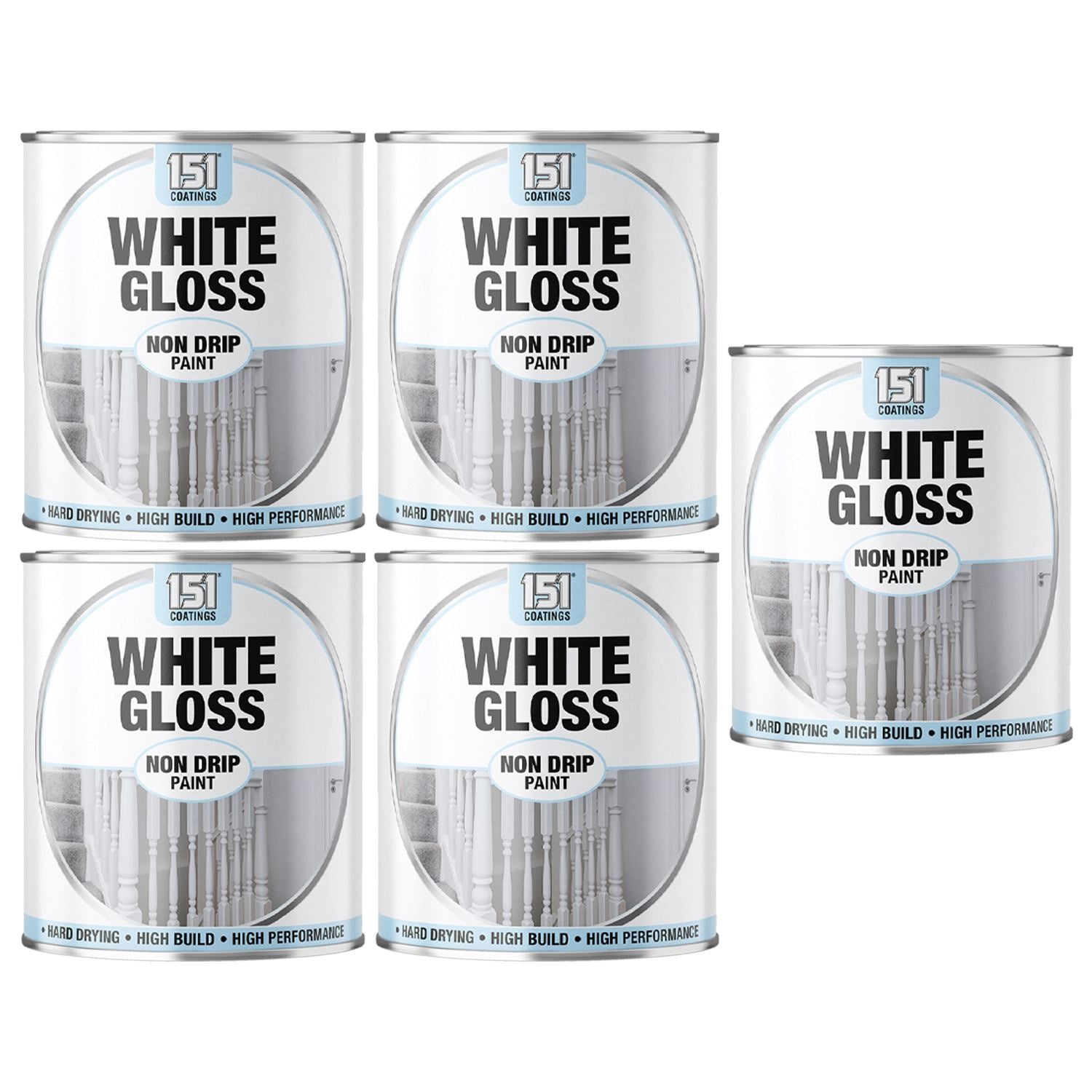 5X White Gloss Non-Drip Paint 300ml Tin Paint