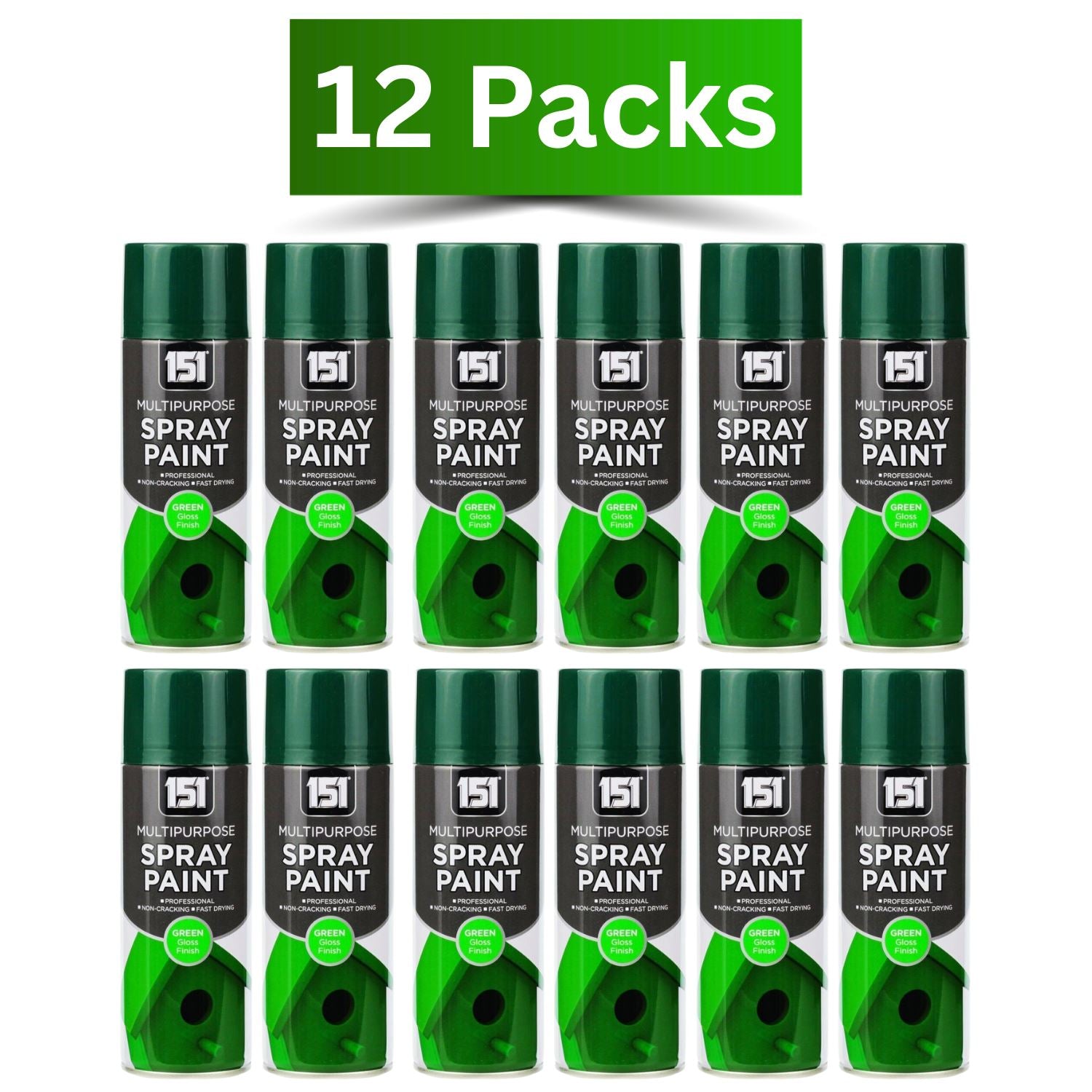 12 packs of 151 green gloss spray paint 400ml for various crafting and DIY projects