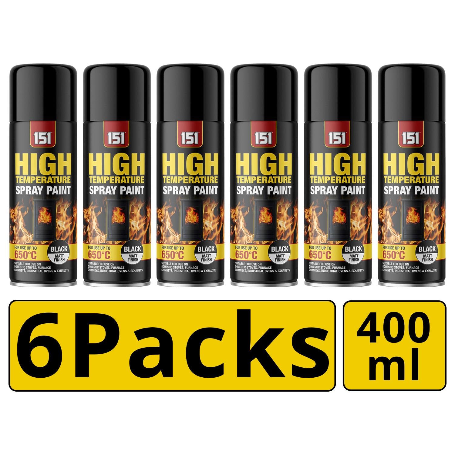 6X 151 Matt Black High Temp 650�C 400ml Spray Paint