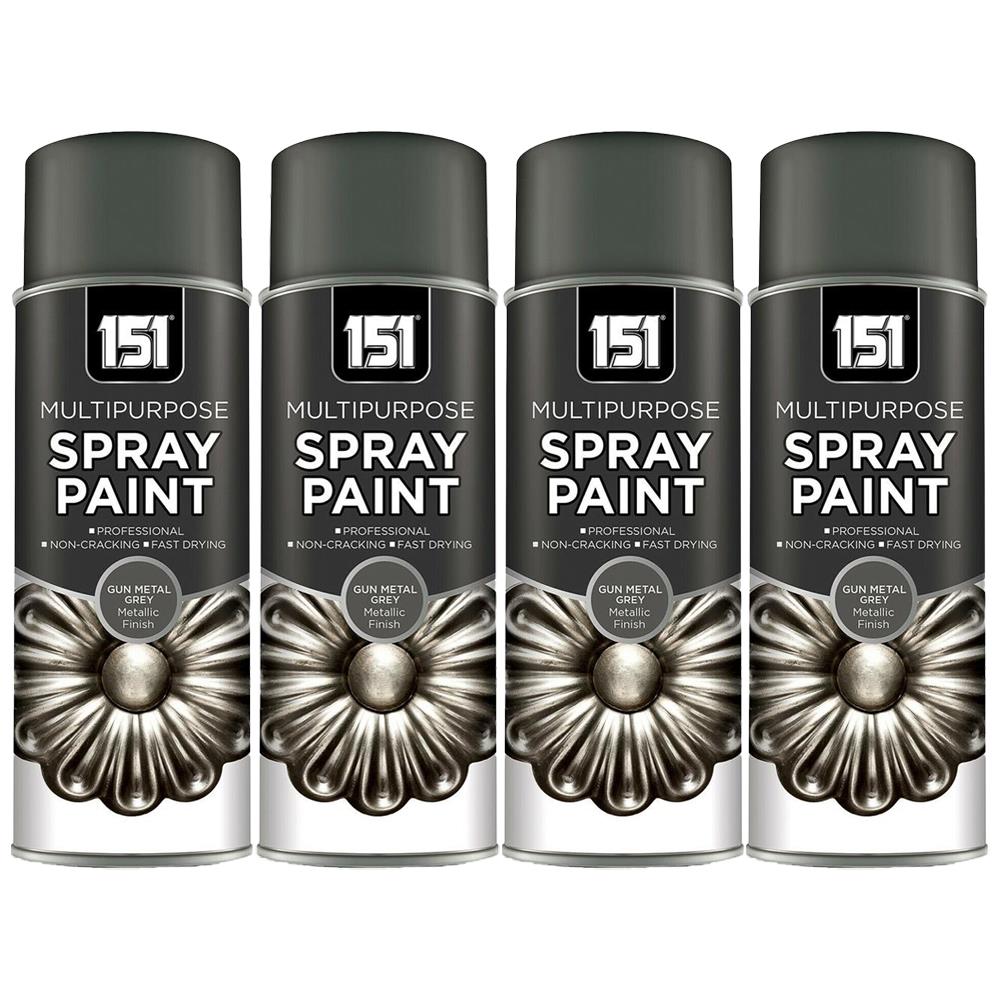 4X 151 Gun Metal Grey Metallic Gloss Spray Paint 400ml Spray Paint