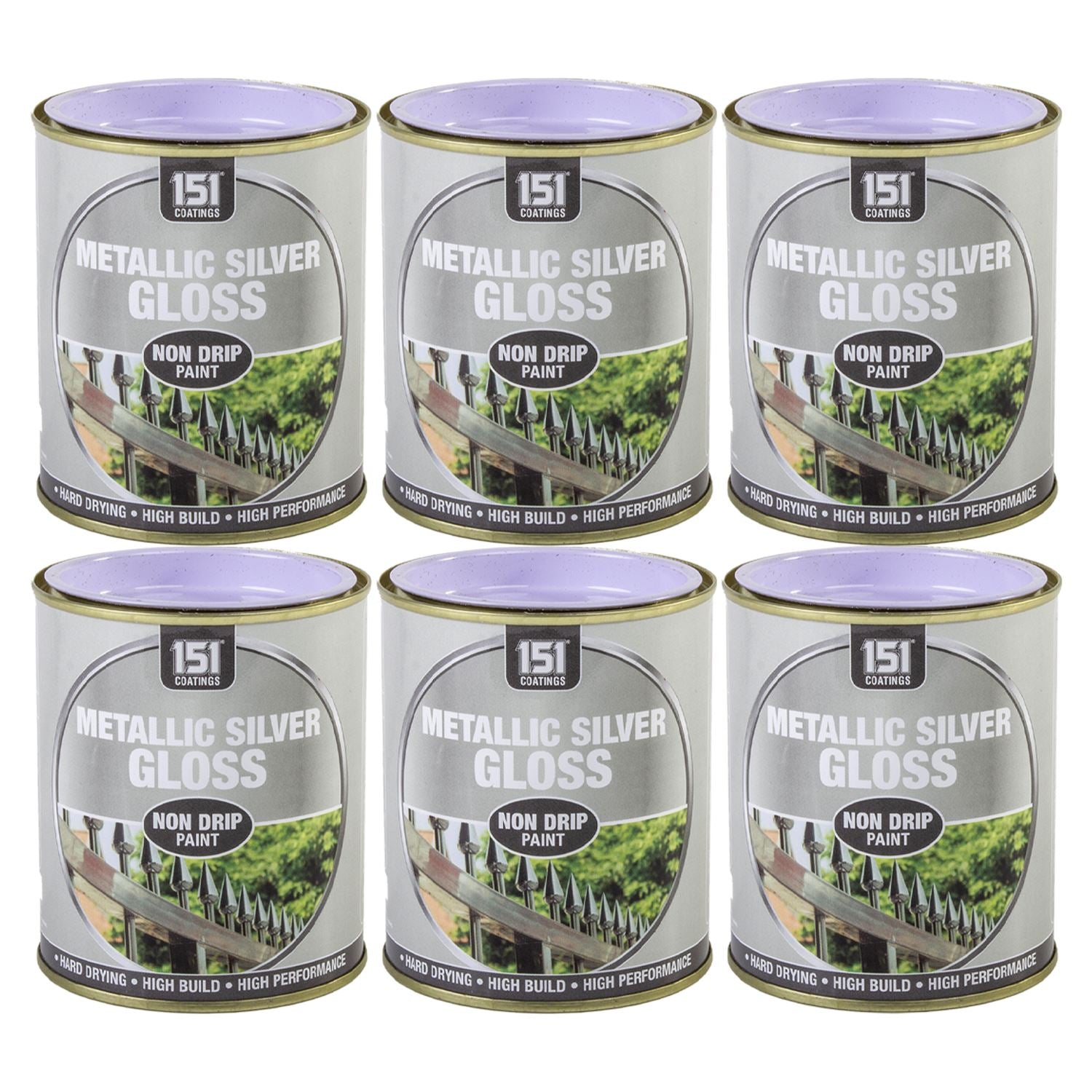 6X Metallic Silver Gloss Non-Drip Paint 300ml Tin Paint