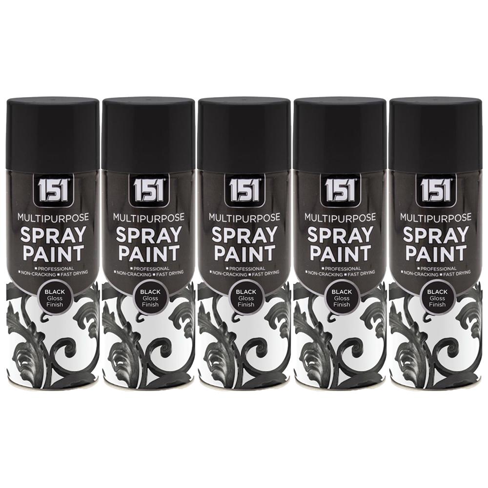 5X 151 Black Gloss Spray Paint 400ml Spray Paint