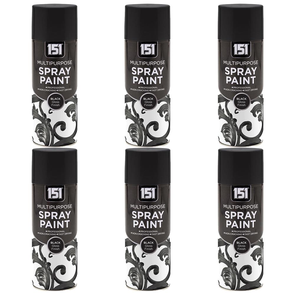 6X 151 Black Gloss Spray Paint 400ml Spray Paint