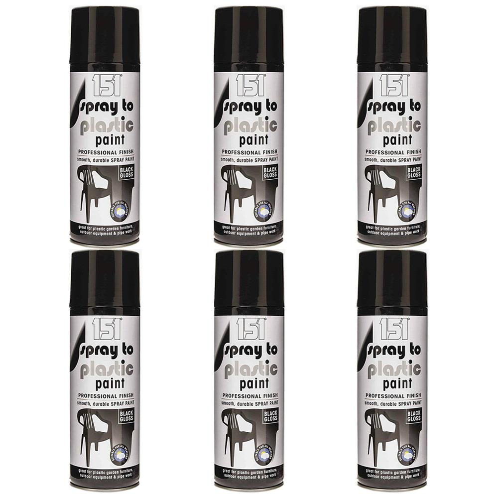 6X 151 Spray To Plastic Paint Black Gloss 400ml Spray Paint