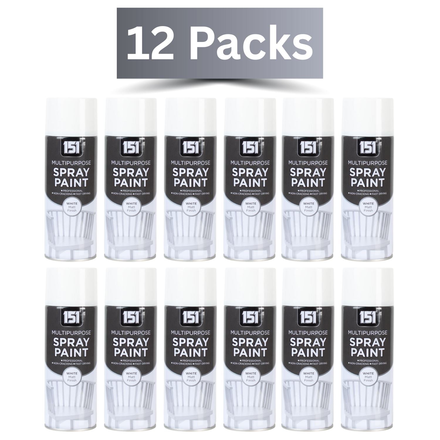 151 White Matt Spray Paint 400ml Multipack featuring 12 cans for versatile projects