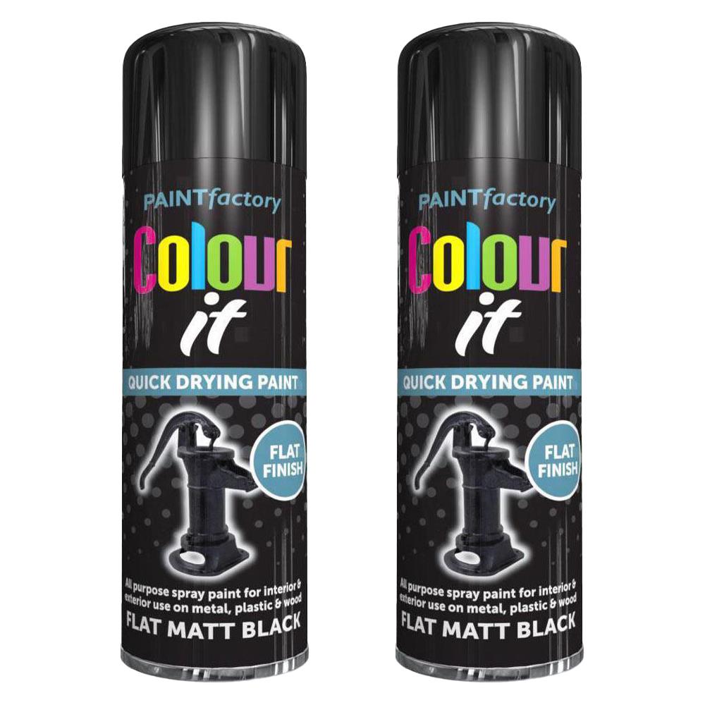 2X Paint Factory Flat Matt Black Spray Paint 250ml Spray Paint