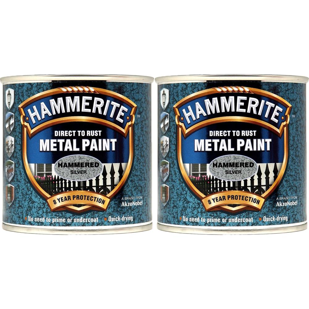 2X Hammerite Hammered Silver Paint 250ml Tin Paint