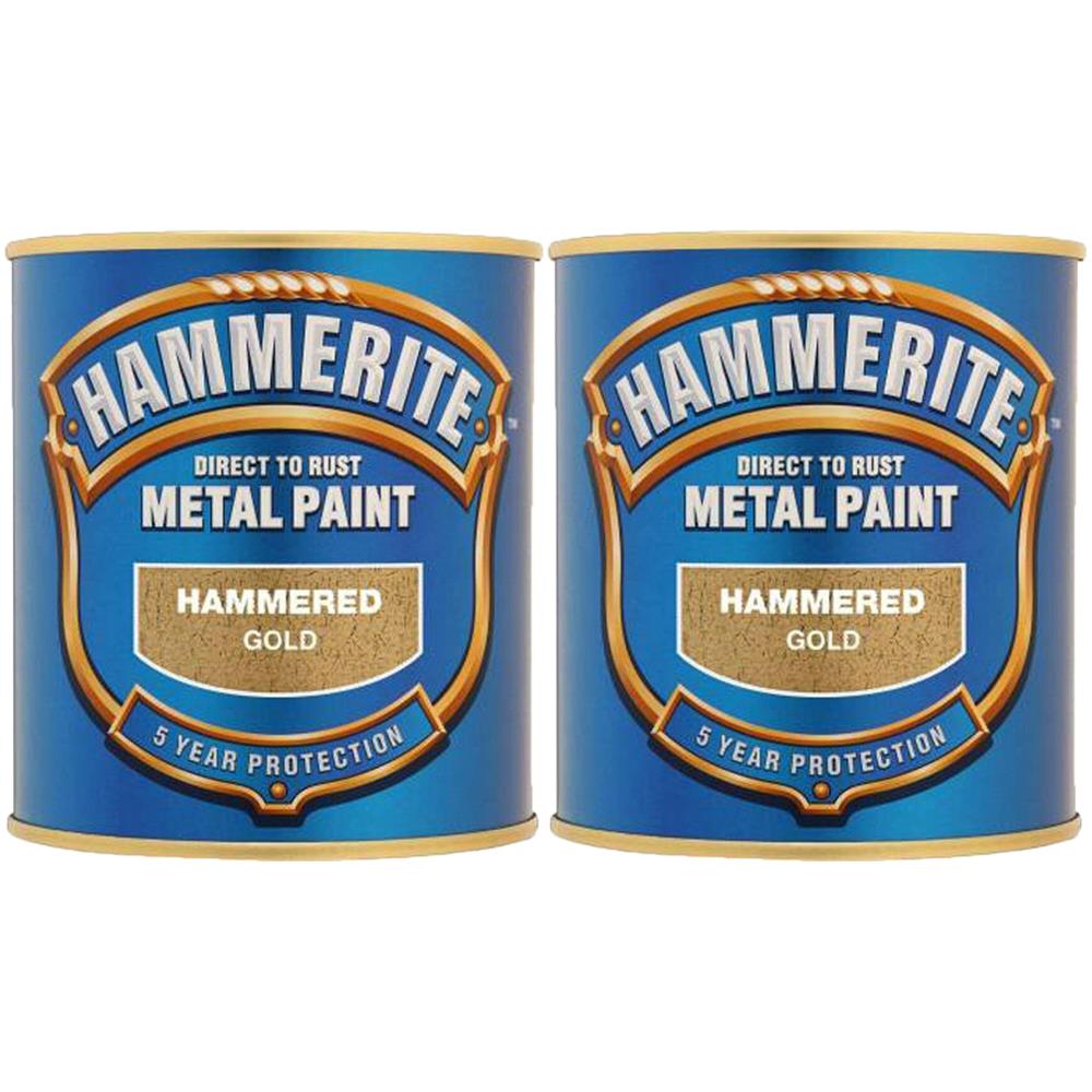 2X Hammerite Hammered Gold Paint 250ml Tin Paint