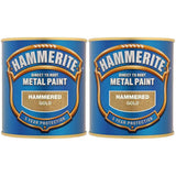 2X Hammerite Hammered Gold Paint 250ml Tin Paint